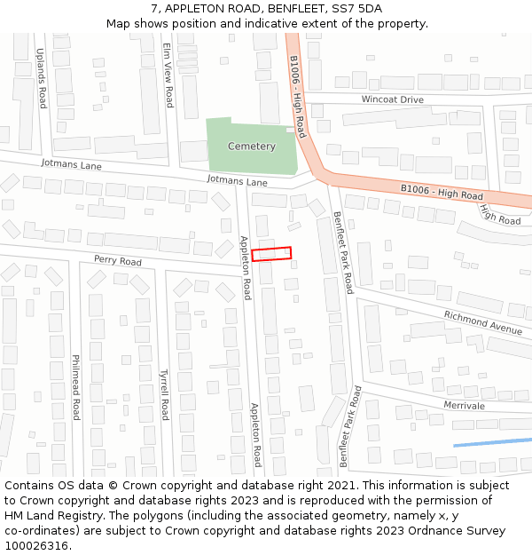 7, APPLETON ROAD, BENFLEET, SS7 5DA: Location map and indicative extent of plot