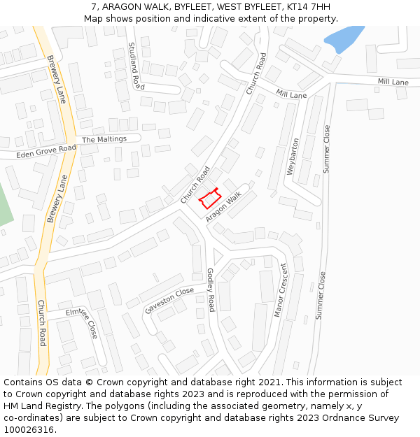 7, ARAGON WALK, BYFLEET, WEST BYFLEET, KT14 7HH: Location map and indicative extent of plot