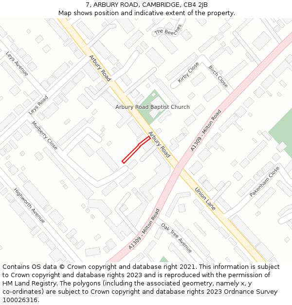 7, ARBURY ROAD, CAMBRIDGE, CB4 2JB: Location map and indicative extent of plot