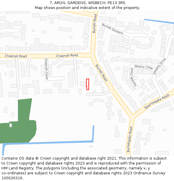 7, ARGYL GARDENS, WISBECH, PE13 3RS: Location map and indicative extent of plot