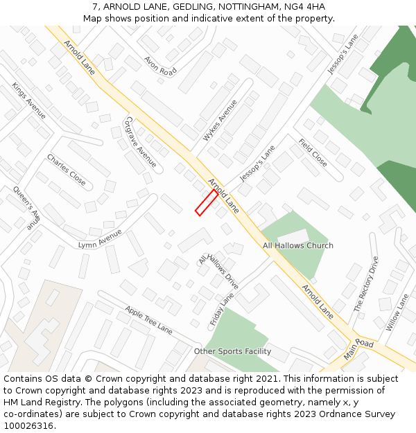 7, ARNOLD LANE, GEDLING, NOTTINGHAM, NG4 4HA: Location map and indicative extent of plot