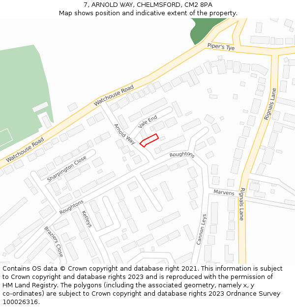 7, ARNOLD WAY, CHELMSFORD, CM2 8PA: Location map and indicative extent of plot