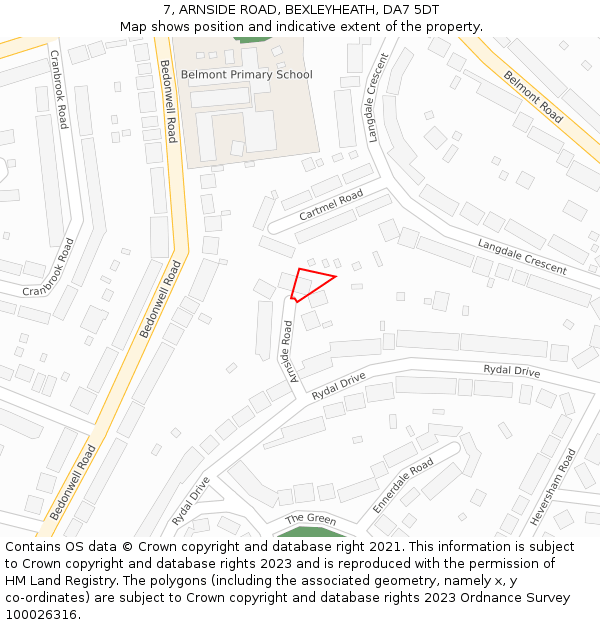 7, ARNSIDE ROAD, BEXLEYHEATH, DA7 5DT: Location map and indicative extent of plot