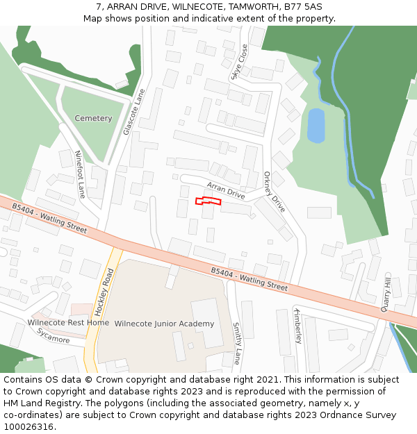 7, ARRAN DRIVE, WILNECOTE, TAMWORTH, B77 5AS: Location map and indicative extent of plot