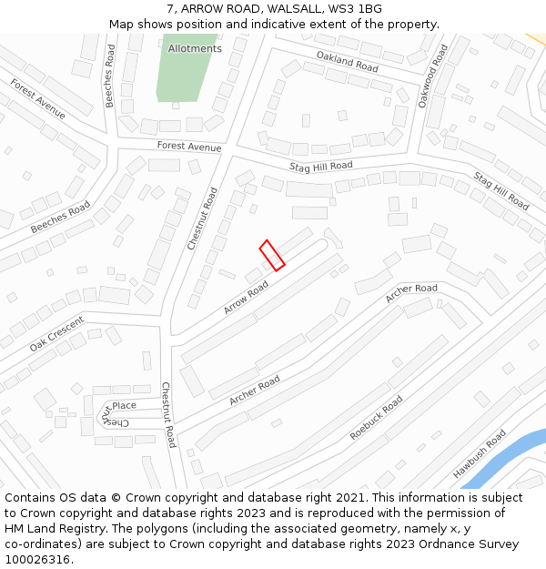 7, ARROW ROAD, WALSALL, WS3 1BG: Location map and indicative extent of plot