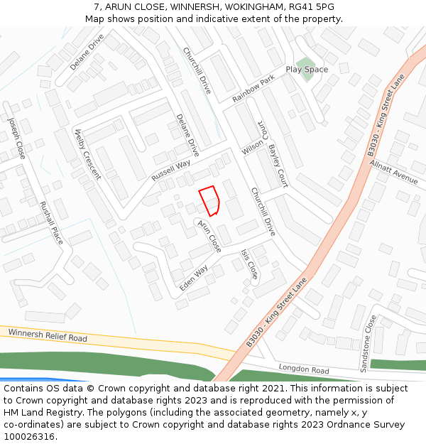 7, ARUN CLOSE, WINNERSH, WOKINGHAM, RG41 5PG: Location map and indicative extent of plot