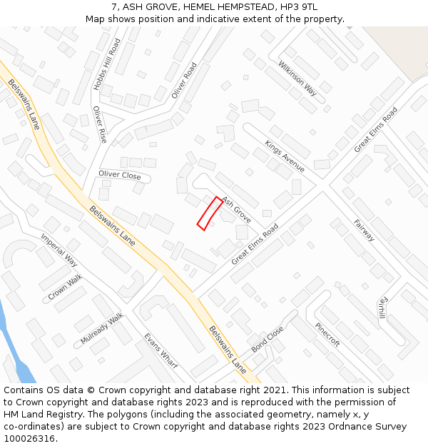 7, ASH GROVE, HEMEL HEMPSTEAD, HP3 9TL: Location map and indicative extent of plot