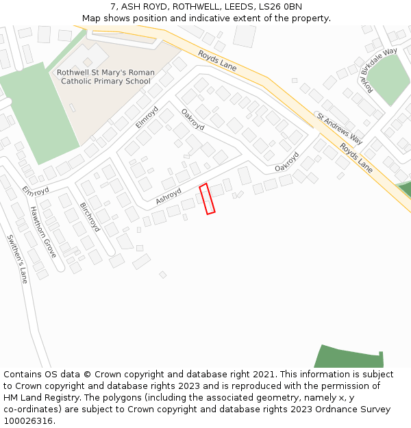 7, ASH ROYD, ROTHWELL, LEEDS, LS26 0BN: Location map and indicative extent of plot