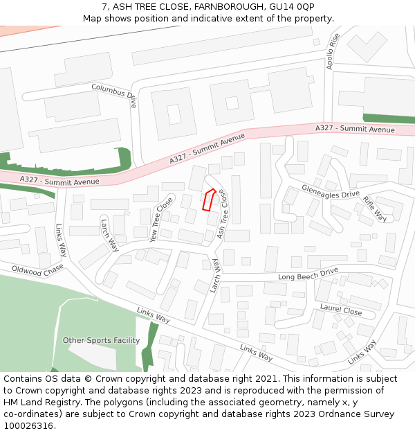 7, ASH TREE CLOSE, FARNBOROUGH, GU14 0QP: Location map and indicative extent of plot