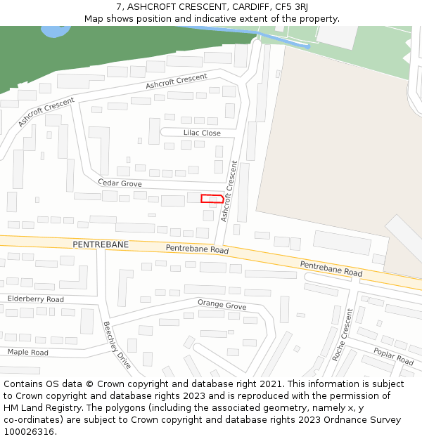 7, ASHCROFT CRESCENT, CARDIFF, CF5 3RJ: Location map and indicative extent of plot