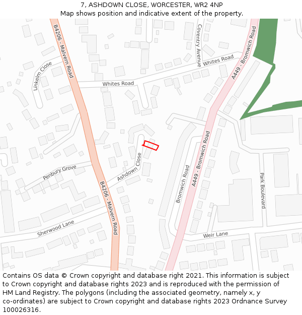 7, ASHDOWN CLOSE, WORCESTER, WR2 4NP: Location map and indicative extent of plot