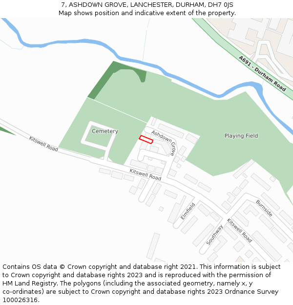 7, ASHDOWN GROVE, LANCHESTER, DURHAM, DH7 0JS: Location map and indicative extent of plot