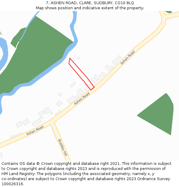 7, ASHEN ROAD, CLARE, SUDBURY, CO10 8LQ: Location map and indicative extent of plot