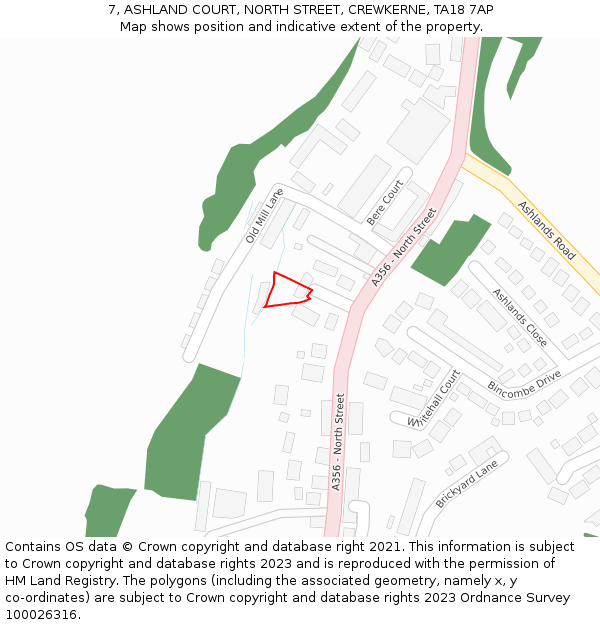 7, ASHLAND COURT, NORTH STREET, CREWKERNE, TA18 7AP: Location map and indicative extent of plot