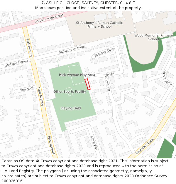 7, ASHLEIGH CLOSE, SALTNEY, CHESTER, CH4 8LT: Location map and indicative extent of plot