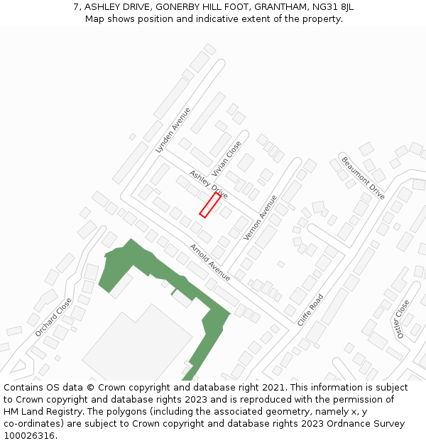 7, ASHLEY DRIVE, GONERBY HILL FOOT, GRANTHAM, NG31 8JL: Location map and indicative extent of plot