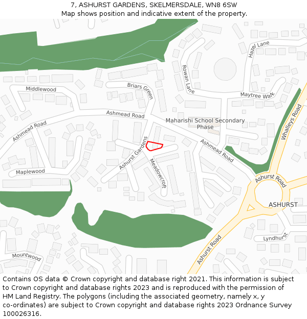 7, ASHURST GARDENS, SKELMERSDALE, WN8 6SW: Location map and indicative extent of plot