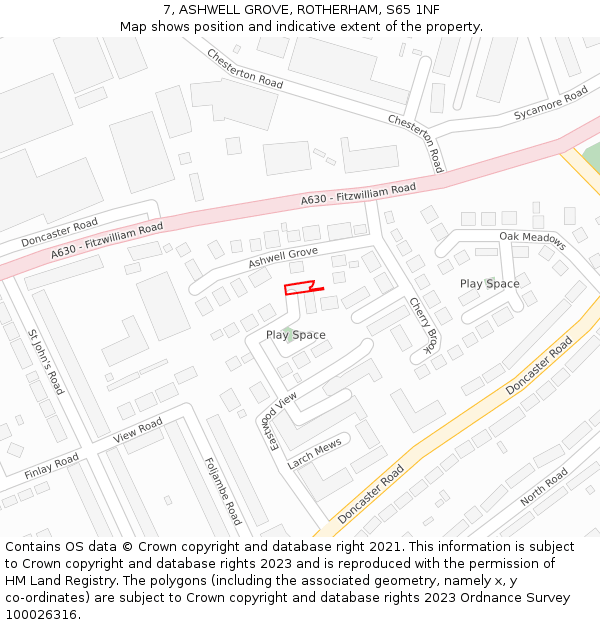 7, ASHWELL GROVE, ROTHERHAM, S65 1NF: Location map and indicative extent of plot