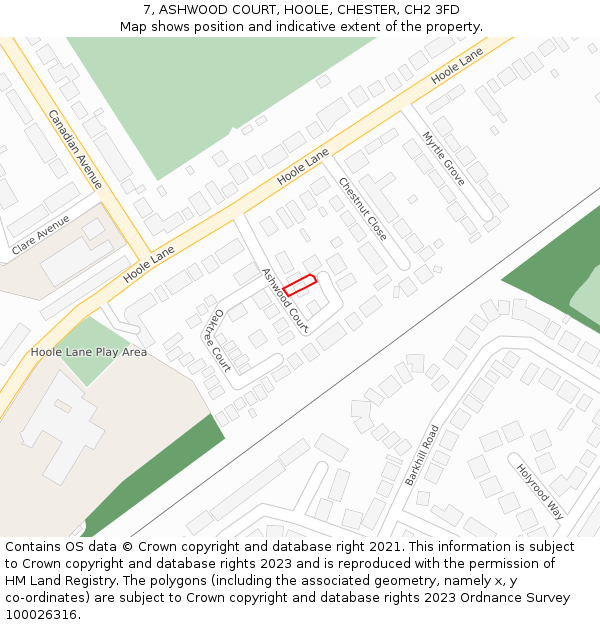 7, ASHWOOD COURT, HOOLE, CHESTER, CH2 3FD: Location map and indicative extent of plot