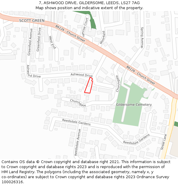 7, ASHWOOD DRIVE, GILDERSOME, LEEDS, LS27 7AG: Location map and indicative extent of plot