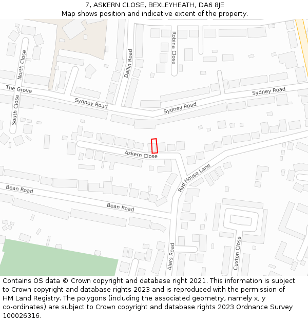 7, ASKERN CLOSE, BEXLEYHEATH, DA6 8JE: Location map and indicative extent of plot