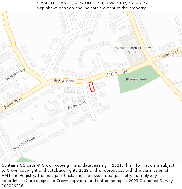 7, ASPEN GRANGE, WESTON RHYN, OSWESTRY, SY10 7TS: Location map and indicative extent of plot