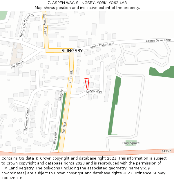 7, ASPEN WAY, SLINGSBY, YORK, YO62 4AR: Location map and indicative extent of plot