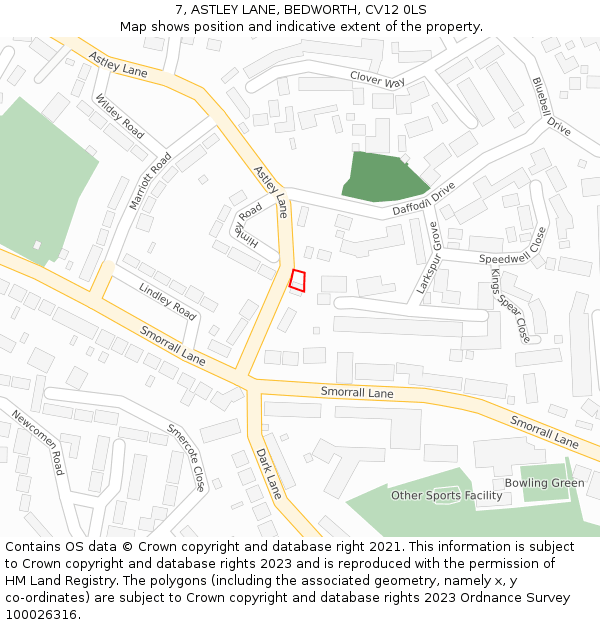 7, ASTLEY LANE, BEDWORTH, CV12 0LS: Location map and indicative extent of plot