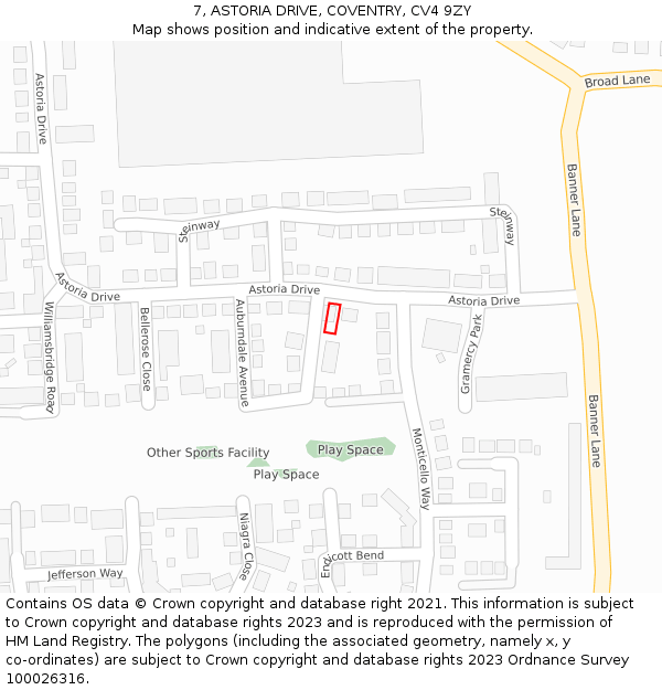 7, ASTORIA DRIVE, COVENTRY, CV4 9ZY: Location map and indicative extent of plot