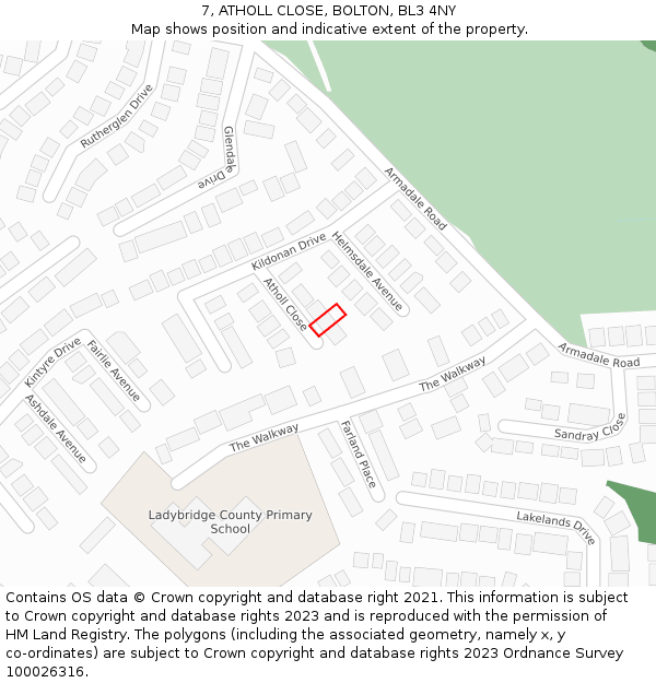 7, ATHOLL CLOSE, BOLTON, BL3 4NY: Location map and indicative extent of plot