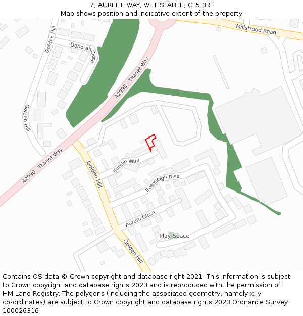 7, AURELIE WAY, WHITSTABLE, CT5 3RT: Location map and indicative extent of plot