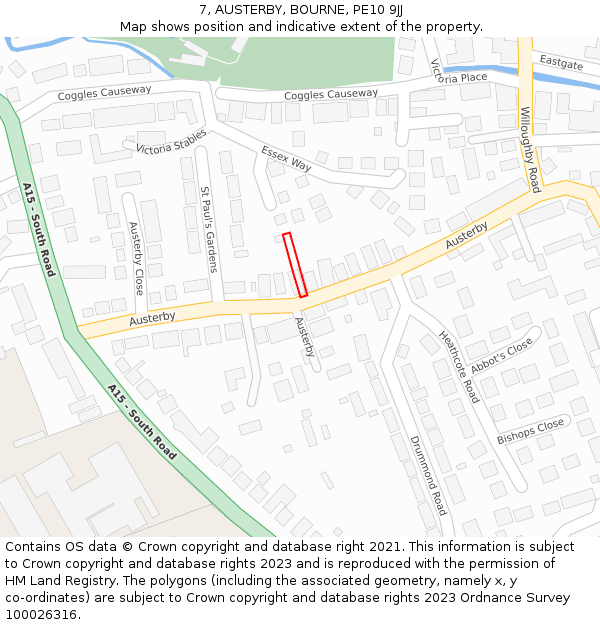 7, AUSTERBY, BOURNE, PE10 9JJ: Location map and indicative extent of plot