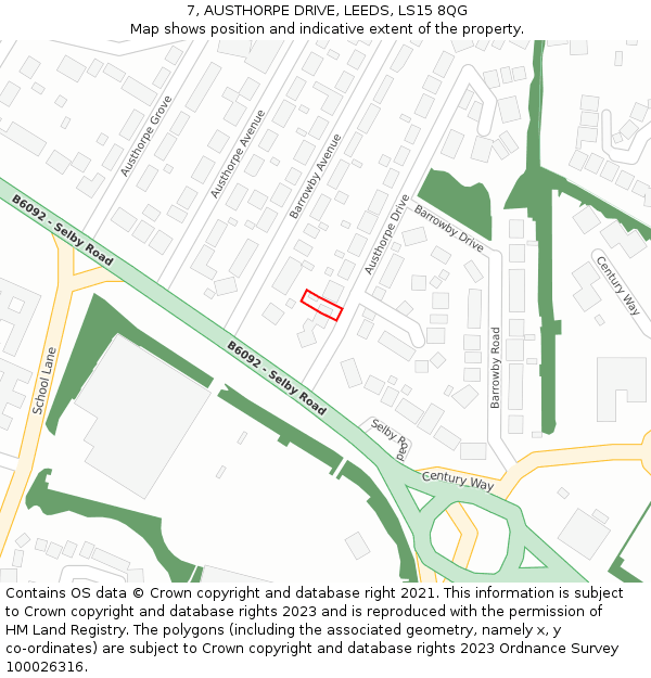 7, AUSTHORPE DRIVE, LEEDS, LS15 8QG: Location map and indicative extent of plot