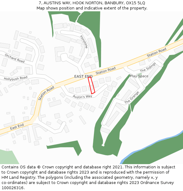 7, AUSTINS WAY, HOOK NORTON, BANBURY, OX15 5LQ: Location map and indicative extent of plot