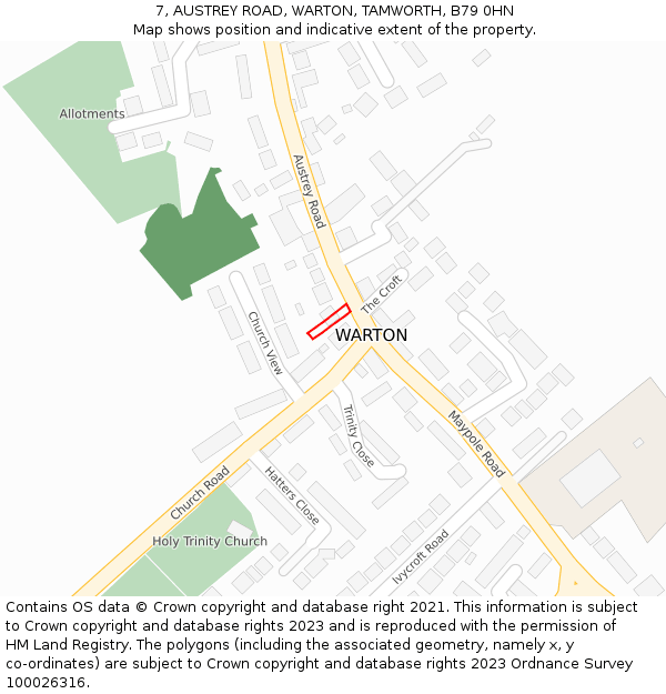 7, AUSTREY ROAD, WARTON, TAMWORTH, B79 0HN: Location map and indicative extent of plot