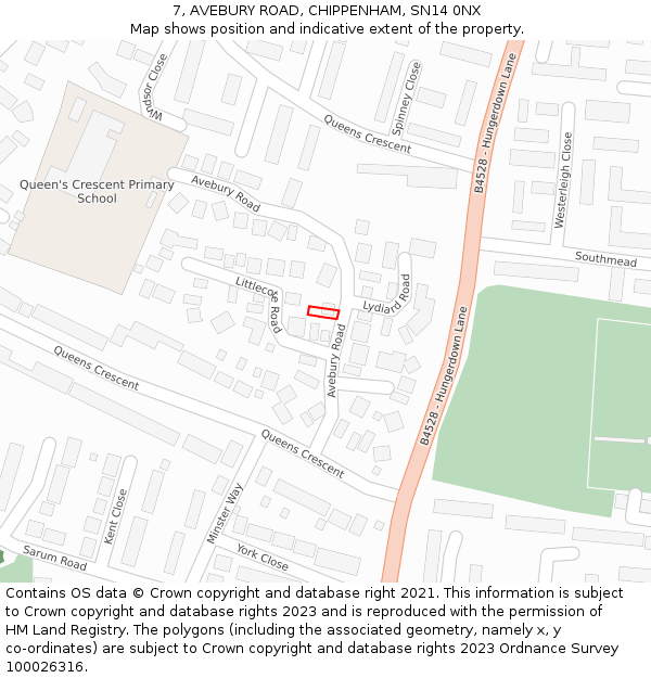 7, AVEBURY ROAD, CHIPPENHAM, SN14 0NX: Location map and indicative extent of plot