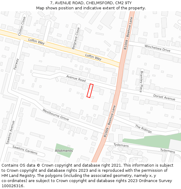 7, AVENUE ROAD, CHELMSFORD, CM2 9TY: Location map and indicative extent of plot