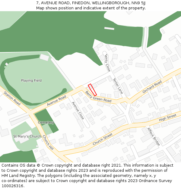 7, AVENUE ROAD, FINEDON, WELLINGBOROUGH, NN9 5JJ: Location map and indicative extent of plot