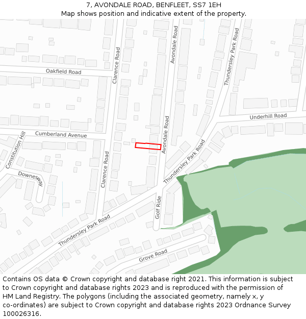 7, AVONDALE ROAD, BENFLEET, SS7 1EH: Location map and indicative extent of plot