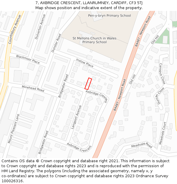 7, AXBRIDGE CRESCENT, LLANRUMNEY, CARDIFF, CF3 5TJ: Location map and indicative extent of plot