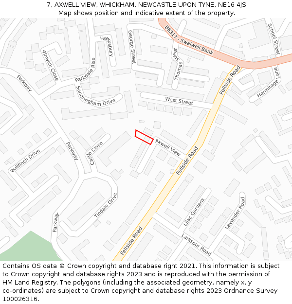 7, AXWELL VIEW, WHICKHAM, NEWCASTLE UPON TYNE, NE16 4JS: Location map and indicative extent of plot