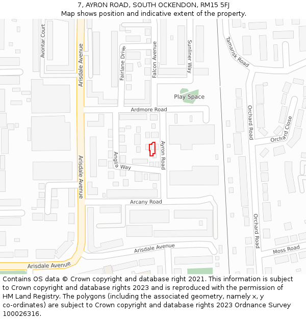 7, AYRON ROAD, SOUTH OCKENDON, RM15 5FJ: Location map and indicative extent of plot