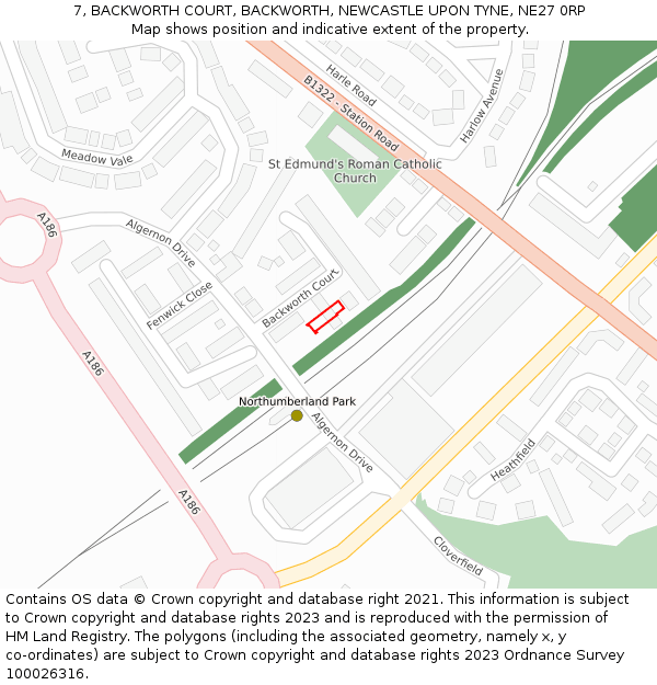 7, BACKWORTH COURT, BACKWORTH, NEWCASTLE UPON TYNE, NE27 0RP: Location map and indicative extent of plot