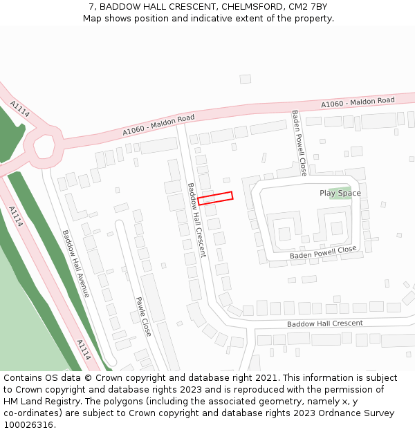 7, BADDOW HALL CRESCENT, CHELMSFORD, CM2 7BY: Location map and indicative extent of plot