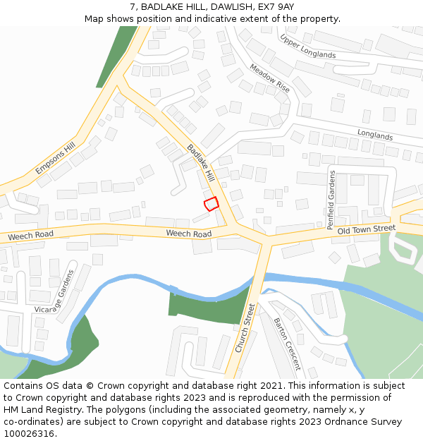 7, BADLAKE HILL, DAWLISH, EX7 9AY: Location map and indicative extent of plot