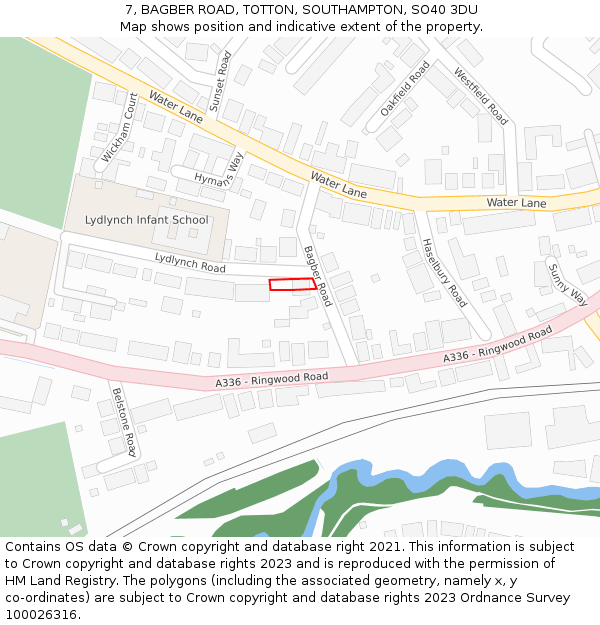 7, BAGBER ROAD, TOTTON, SOUTHAMPTON, SO40 3DU: Location map and indicative extent of plot