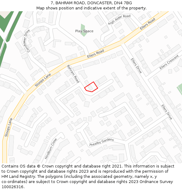 7, BAHRAM ROAD, DONCASTER, DN4 7BG: Location map and indicative extent of plot