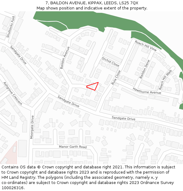 7, BAILDON AVENUE, KIPPAX, LEEDS, LS25 7QX: Location map and indicative extent of plot