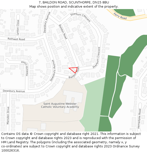 7, BAILDON ROAD, SCUNTHORPE, DN15 8BU: Location map and indicative extent of plot