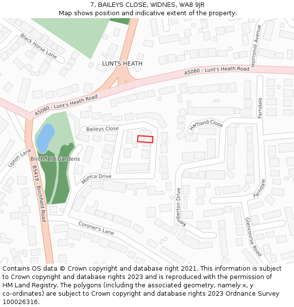 7, BAILEYS CLOSE, WIDNES, WA8 9JR: Location map and indicative extent of plot